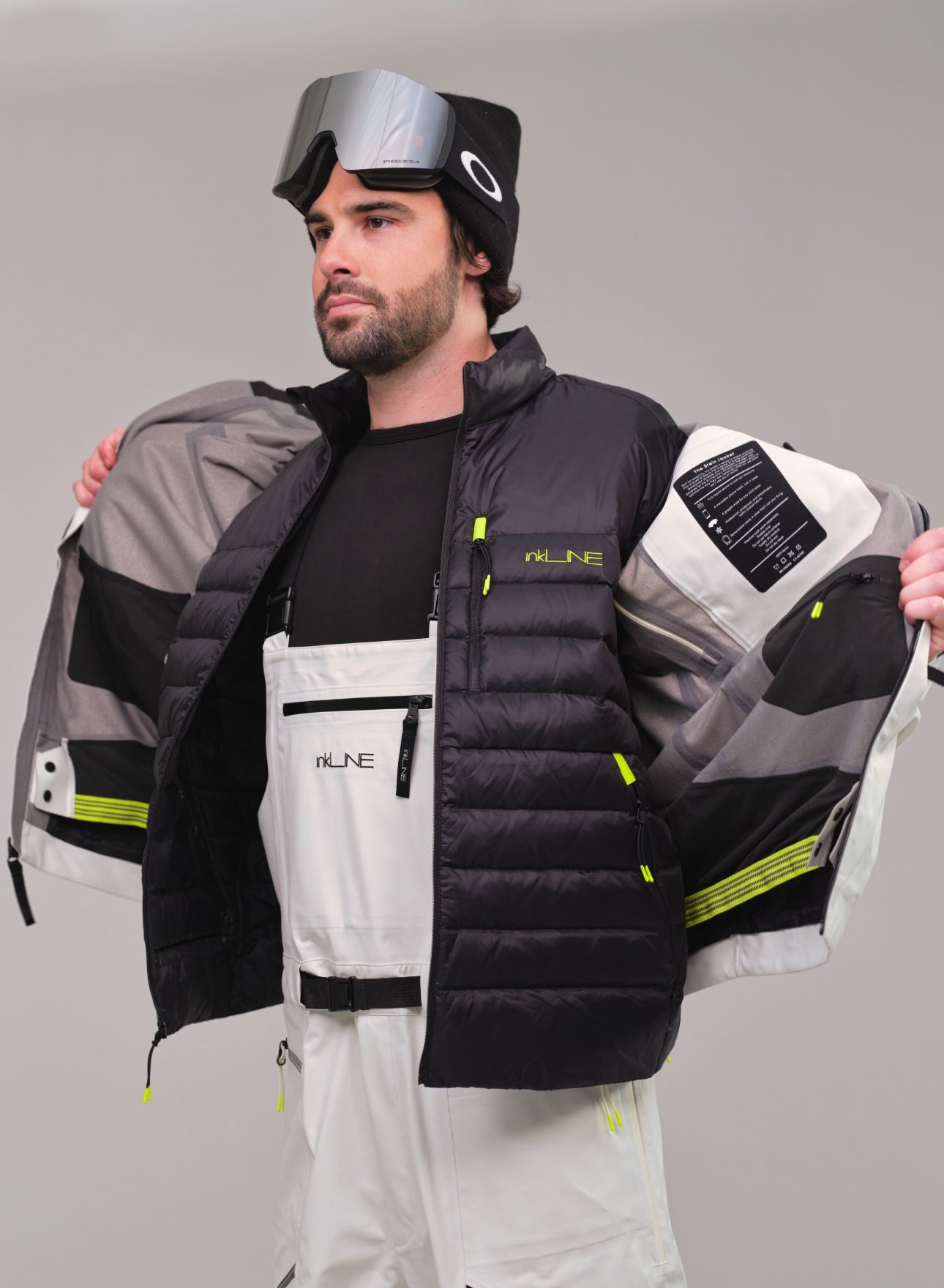 mens black and white ski jacket- InkLine