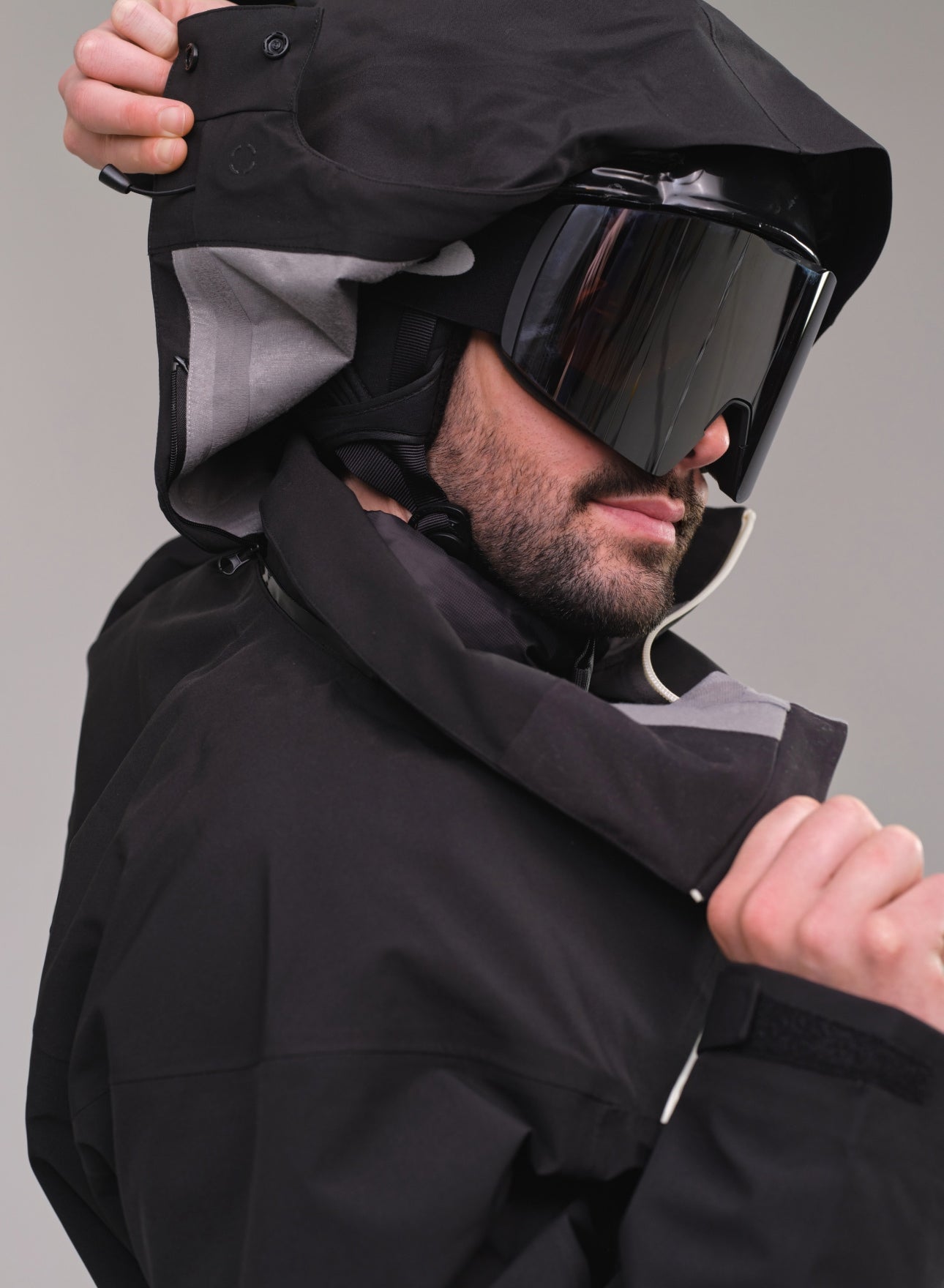 mens black ski jacket with removable hood- InkLine