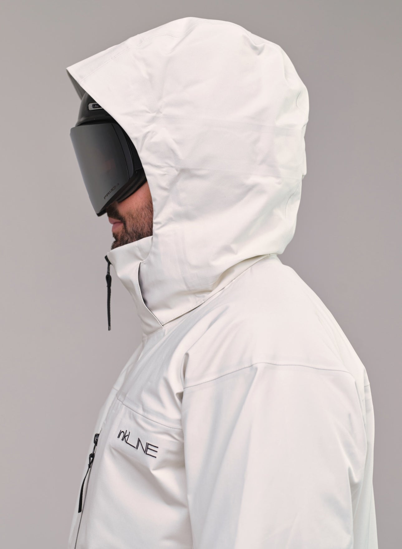 mens white ski and snowboard jacket with adjustable hood - InkLine