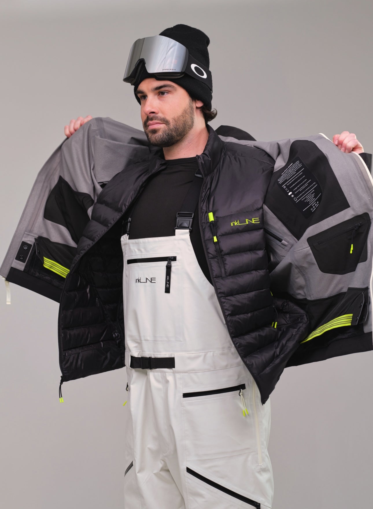 mens black shell ski jacket with matching bibs - InkLine