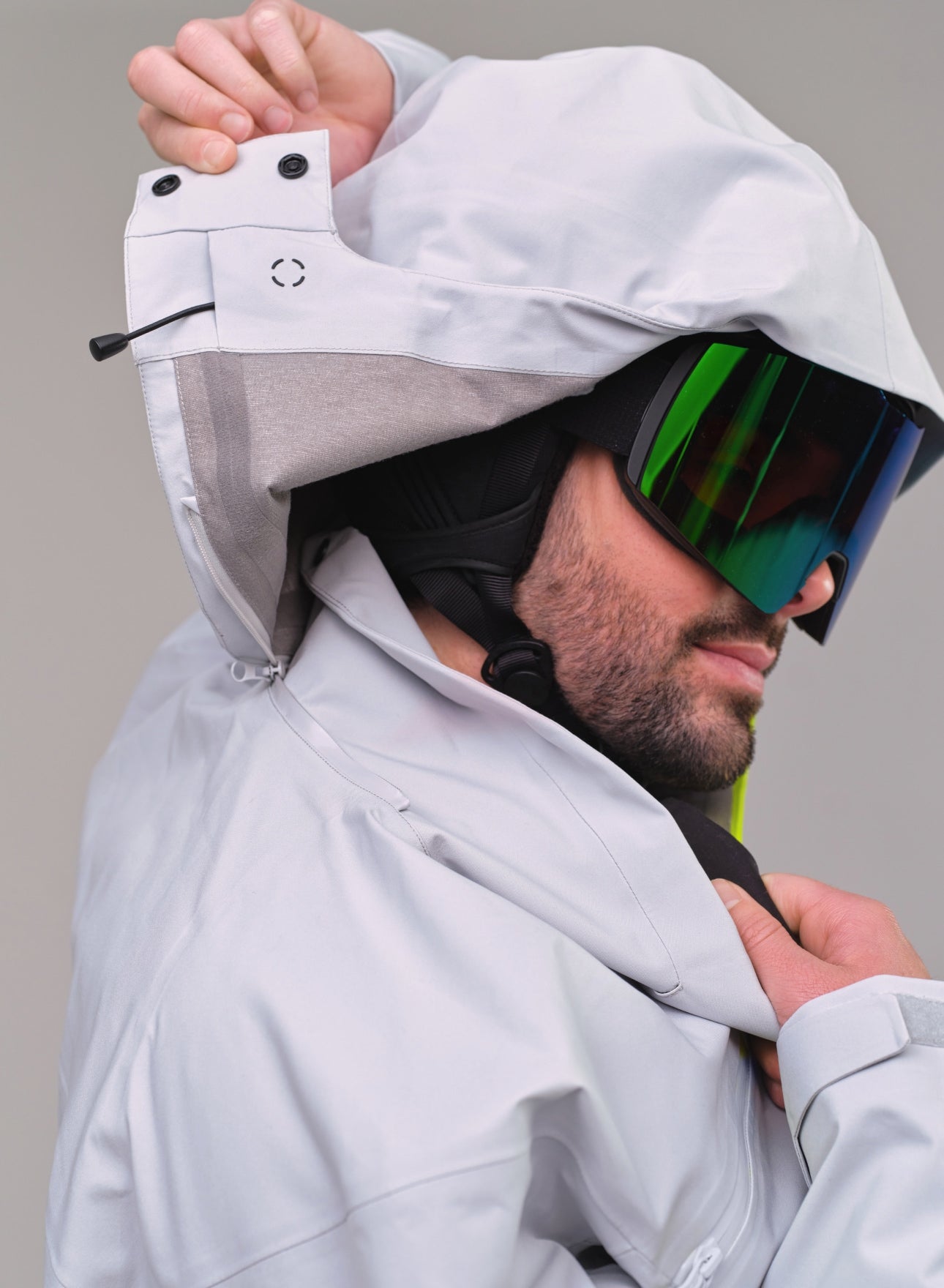 mens grey ski jacket with removable hood- InkLine