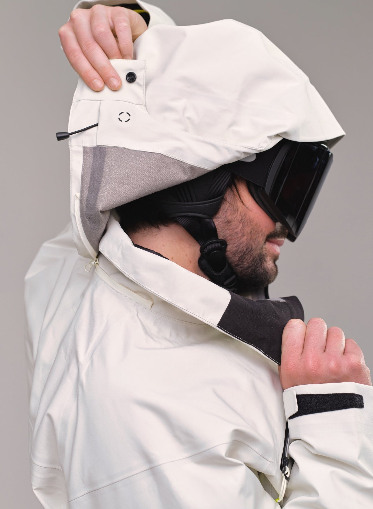 mens cream ski jacket with removable hood - InkLine